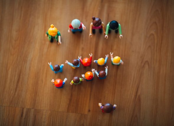 aerial view of assorted-color toys