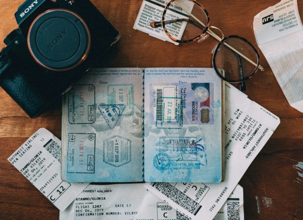 white and blue identification card