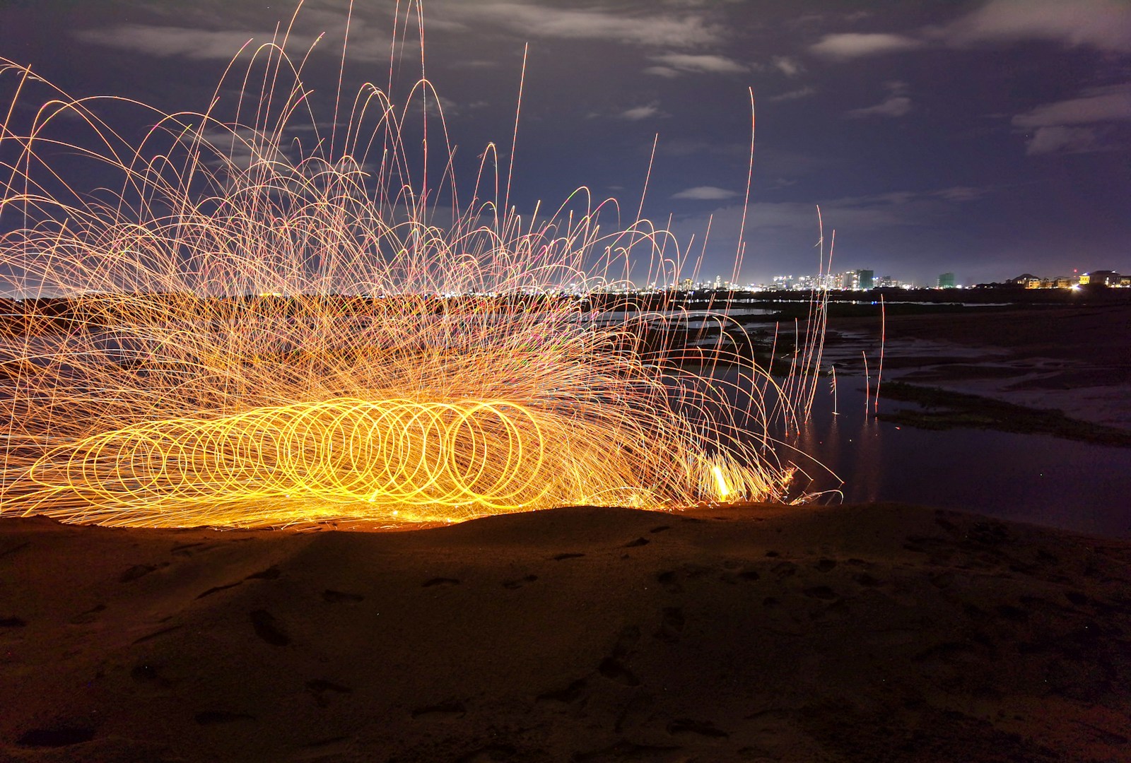 a group of fireworks at night